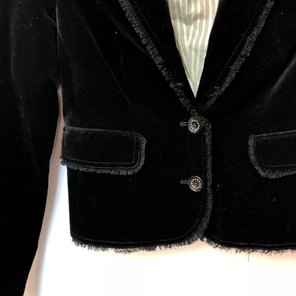 Joie Crushed Velvet Fringe Trim Blazer Lined Jacket - Picture 3 of 8